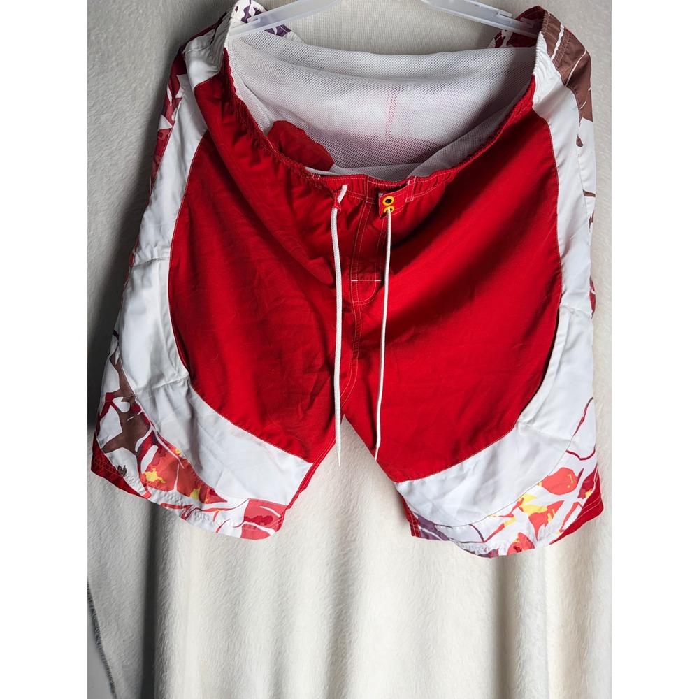 Beach Rays Mens Red White Floral Board Shorts Swim Trunks Mesh Lined Size XL
